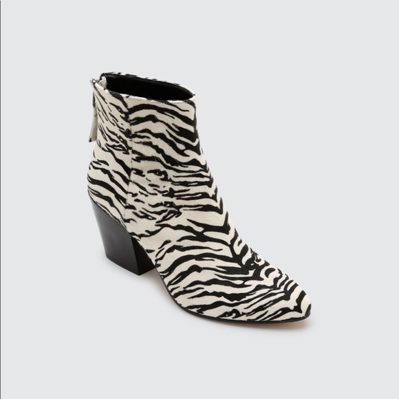 Dolce Vita ZEBRA Print Booties Calf Hair Leather ANKLE Boots Black/White 6.5M